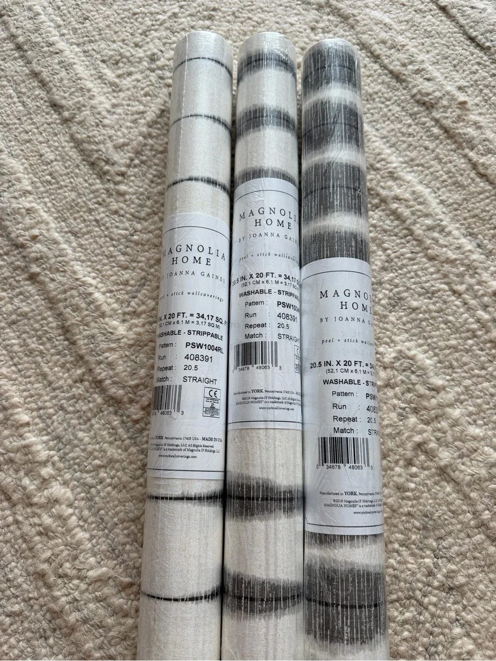 Magnolia Home Bundle of Three Handloom Black Paper Peel & Stick Wallpaper Rolls